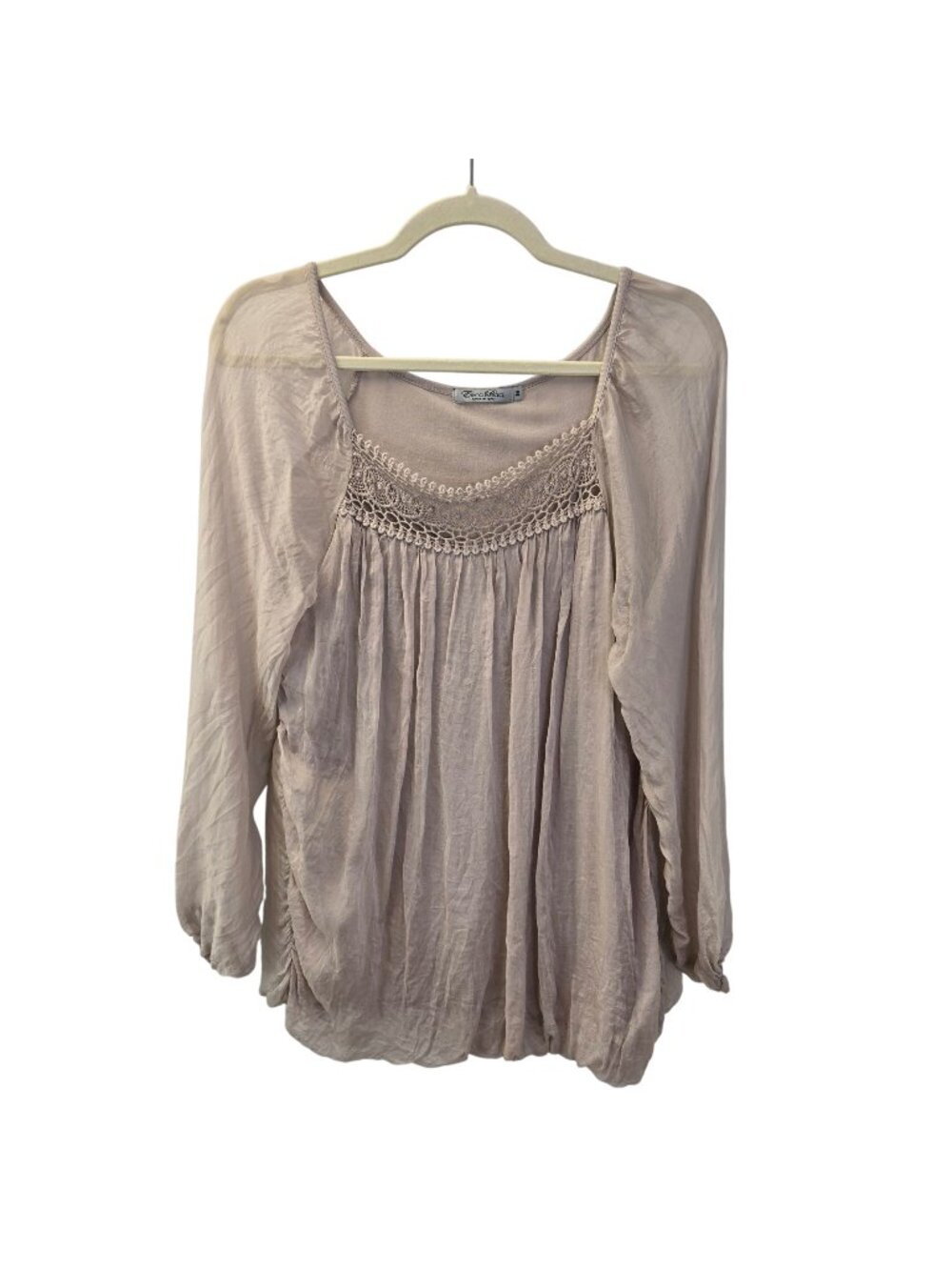 Elena Baldi Silk Lace Trim Scoop Neck Blouse Size Medium